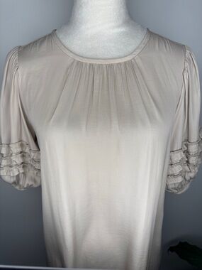 Ann Taylor Beige Ruffle Sleeve Scoop Neck Blouse